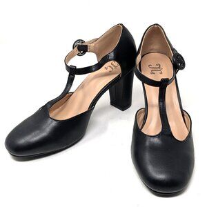 Mary Jane Block Heel Pumps Black Womens Size 8 JG  60s MOD Dancing Ballroom
